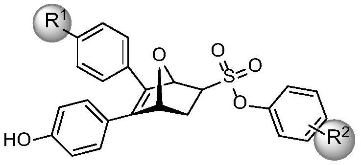 Oxy-bridged bicyclo-heptene sulfonate compound containing five-membered nitrogen heterocycle and application thereof in preparation of anti-breast cancer drugs