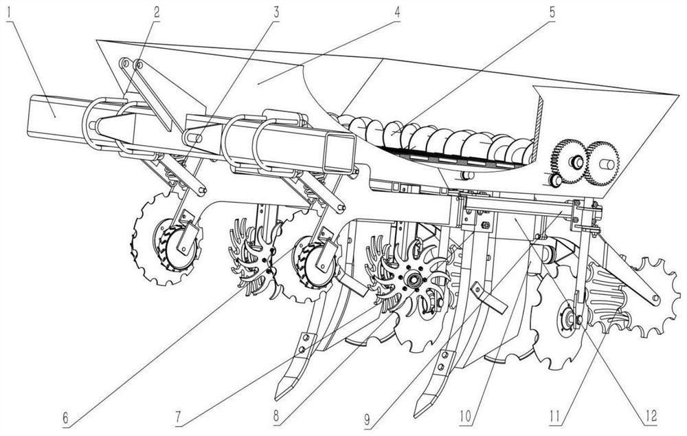 A belt-shaped no-till farmyard manure deep application ridge machine