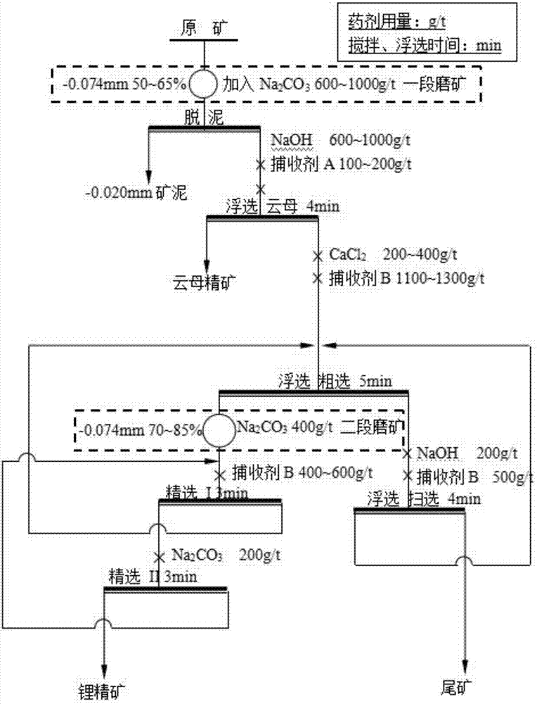 Efficient flotation method for pegmatite type spodumene