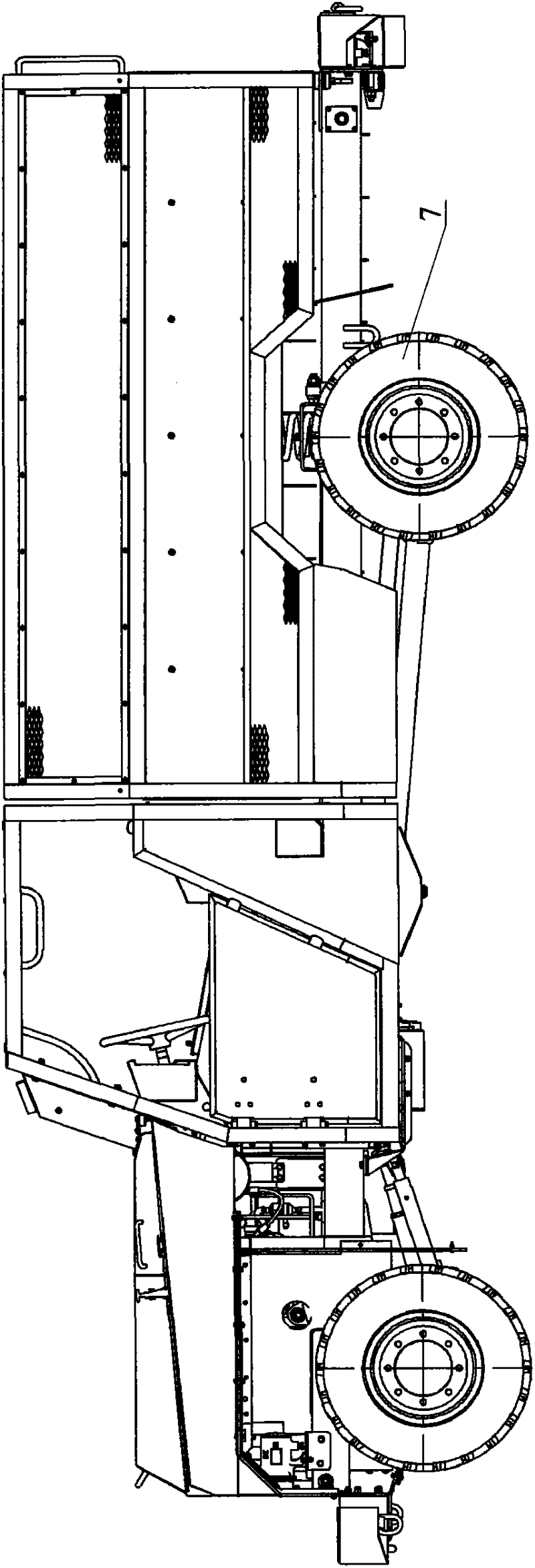 Trackless rubber-tired vehicle for mining