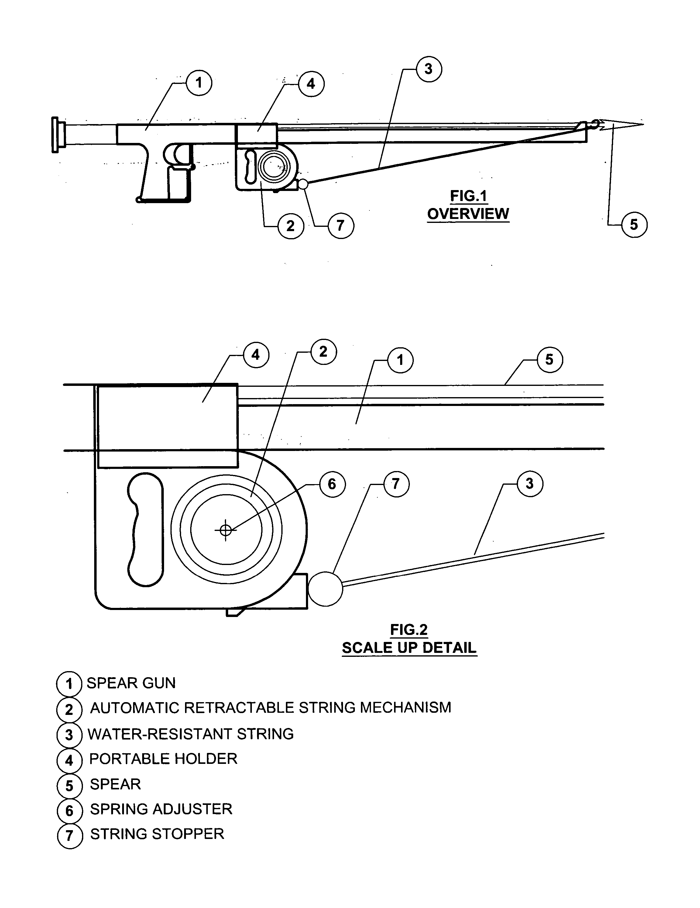 Spear gun with retractable string mechanism