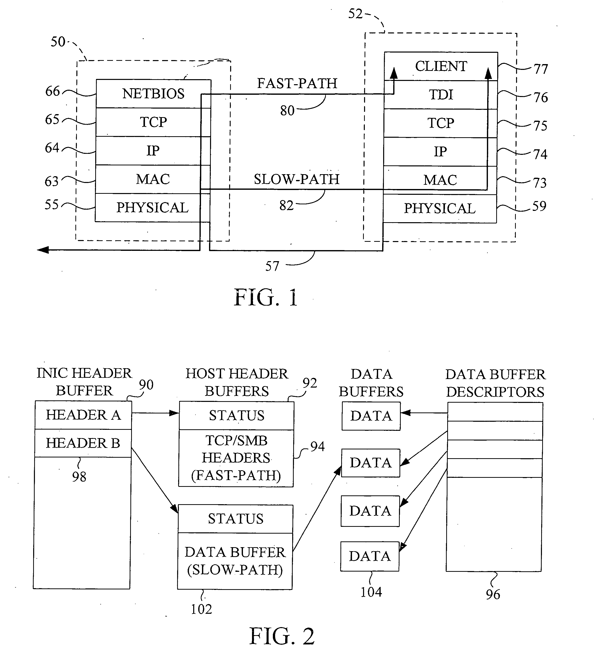 Network interface device that can transfer control of a TCP connection to a host CPU