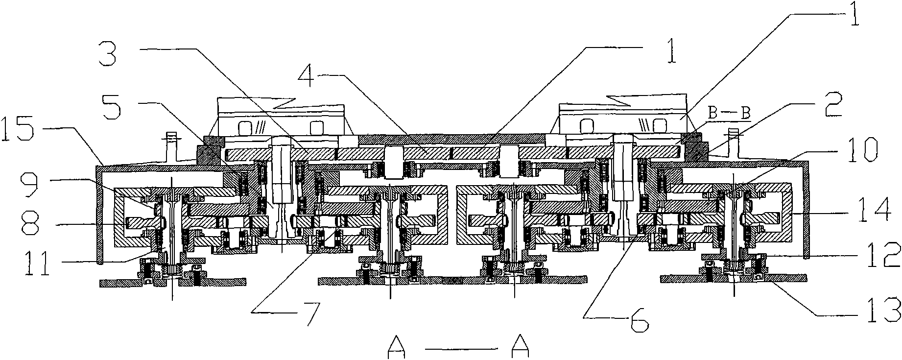 Four-head planetary contra-rotating grinding head