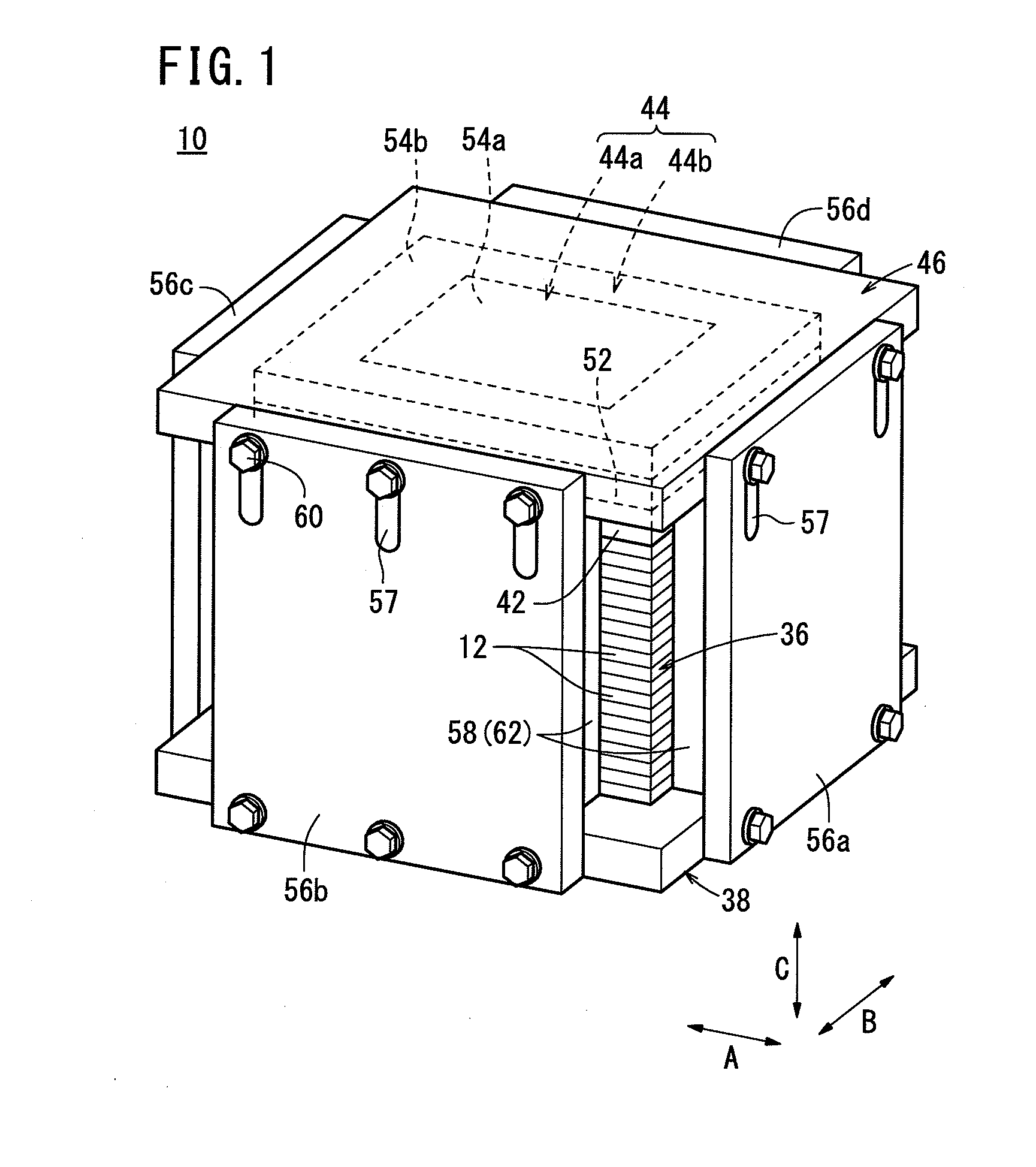 Sofc stack with temperature adapted compression force means