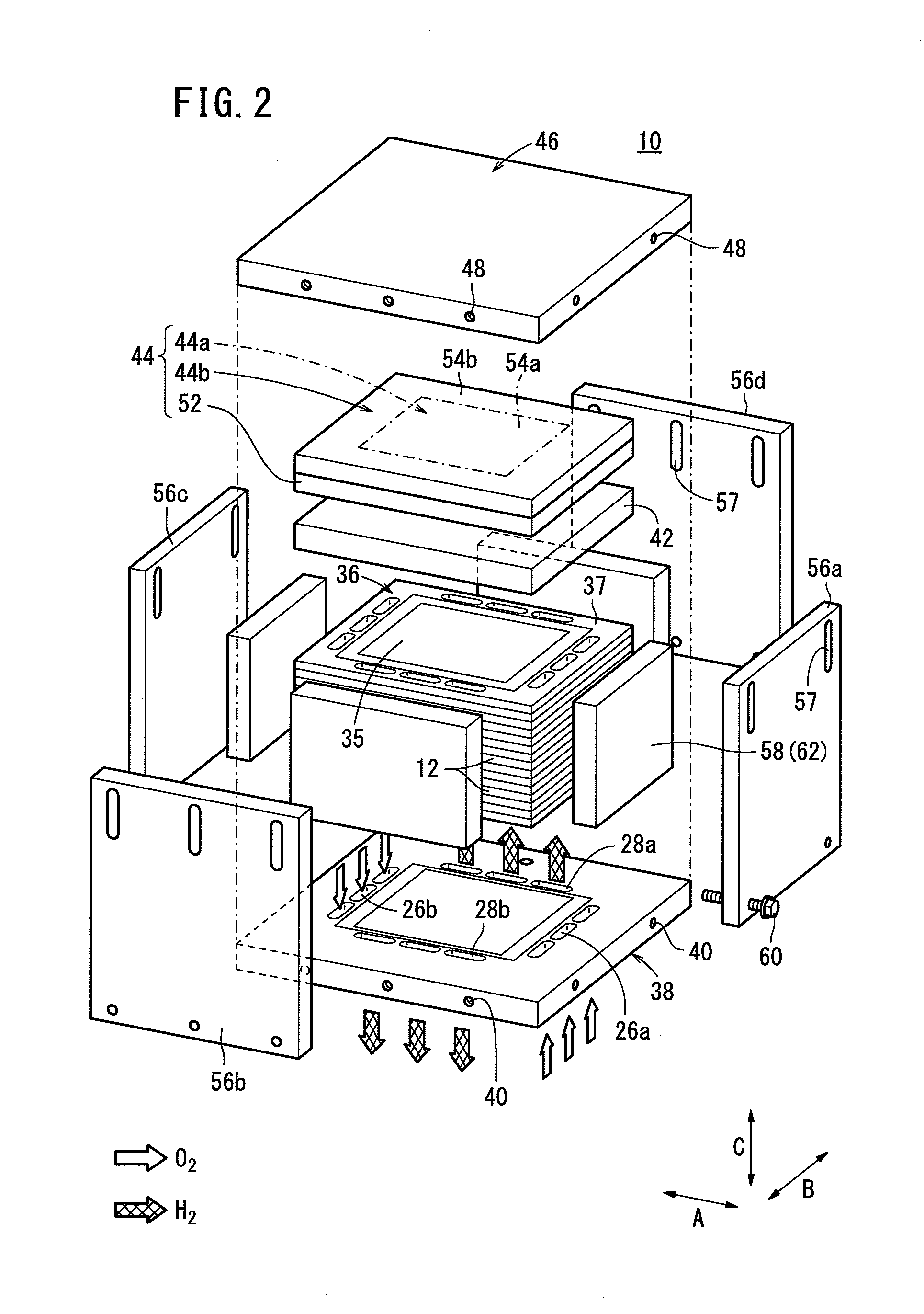 Sofc stack with temperature adapted compression force means