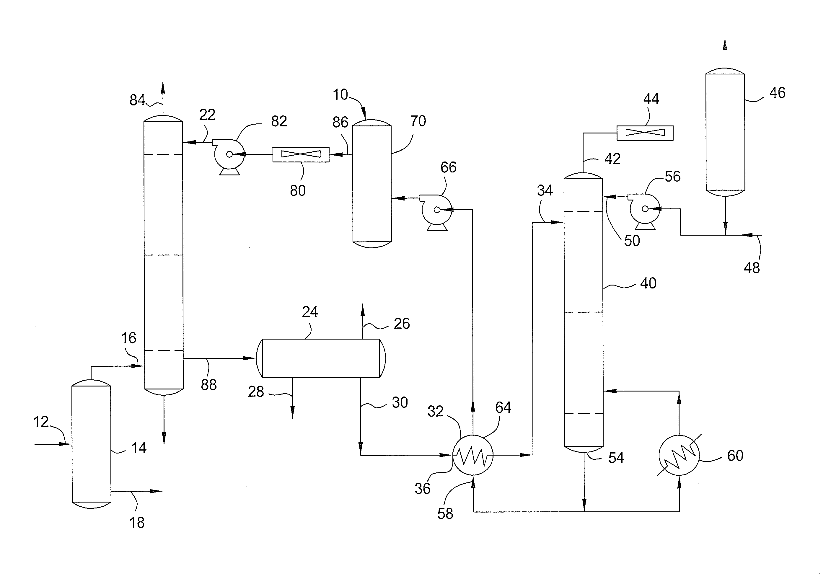 Method to decrease decomposition products in solutions that absorb acidic gases such as carbon dioxide and the like in the presence of oxygen