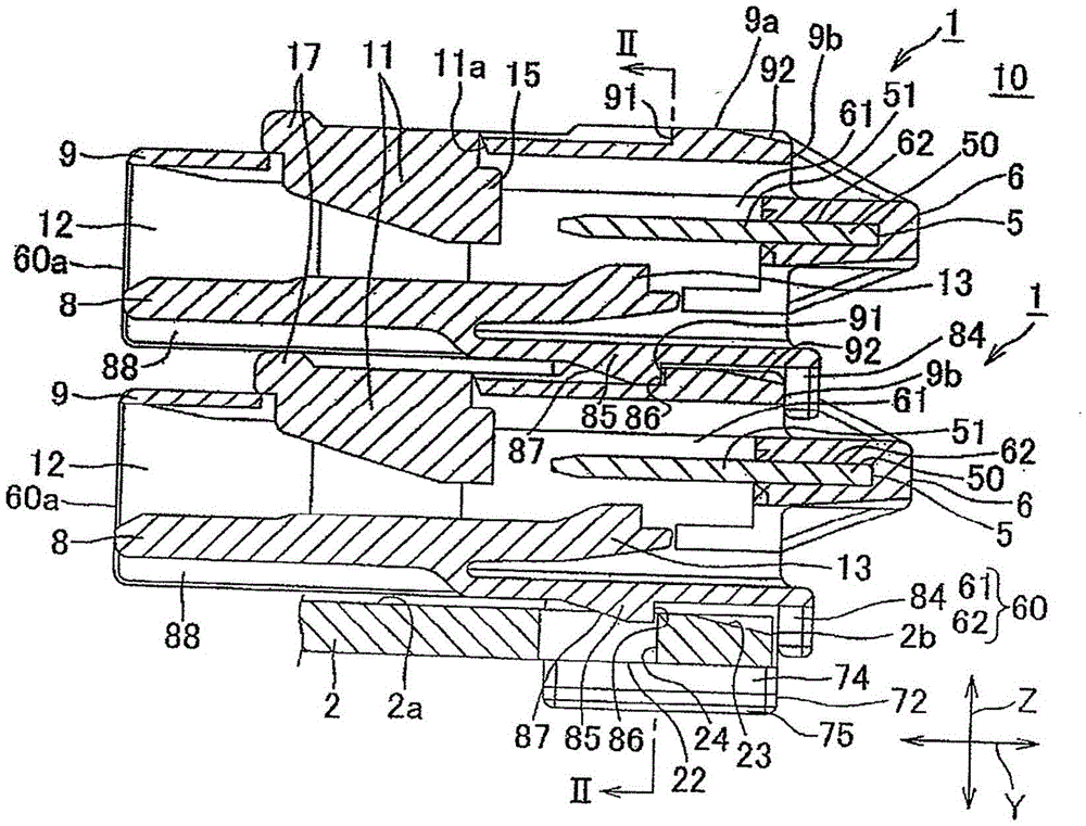 Connector and fixing structure for fixing connector to support member