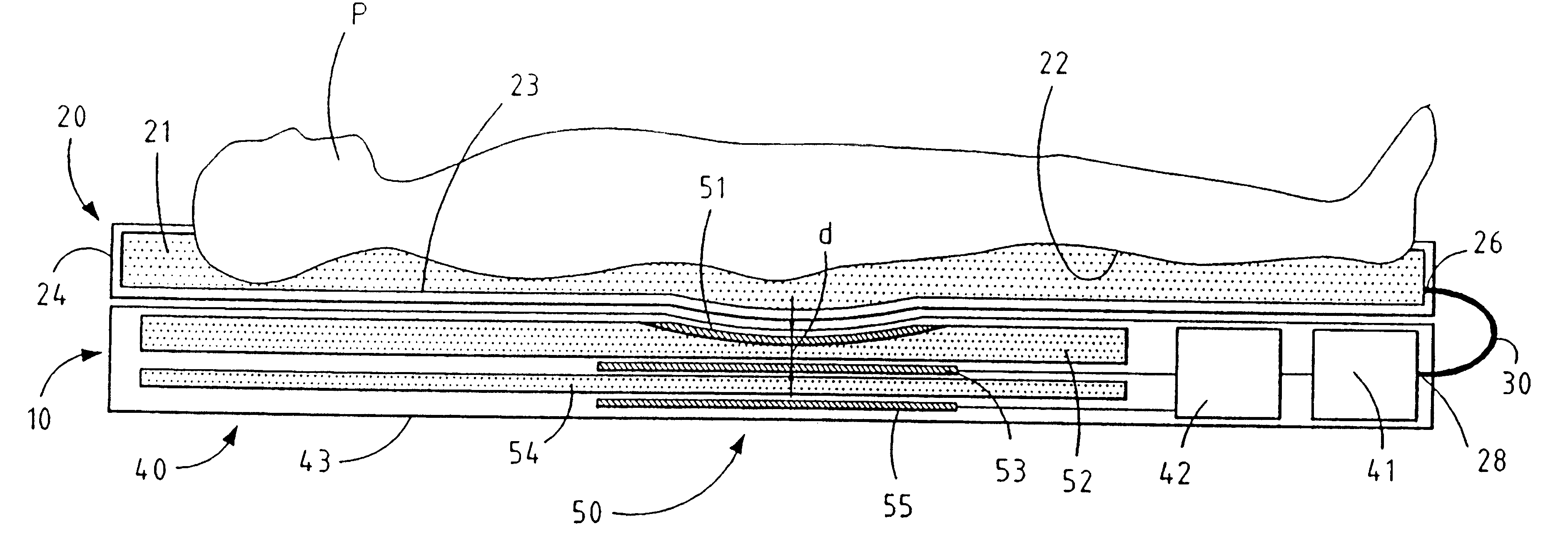 Method and apparatus for supporting an element to be support, in particular the body of a patient, the apparatus having a support device independent from the control device