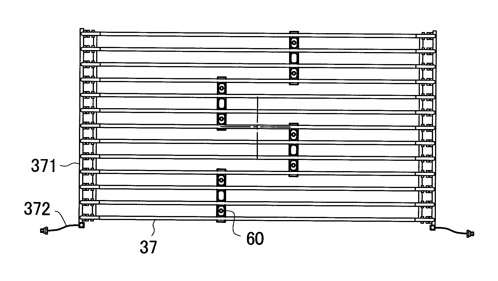 Liquid crystal display device having direct backlight with an odd number of fluorescent lamps providing enhanced brightness at center of screen