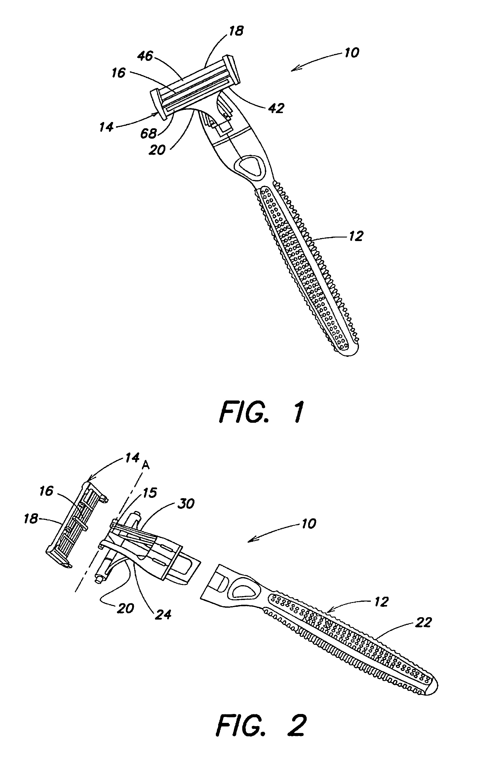 Shaving implement having a cap forward pivot