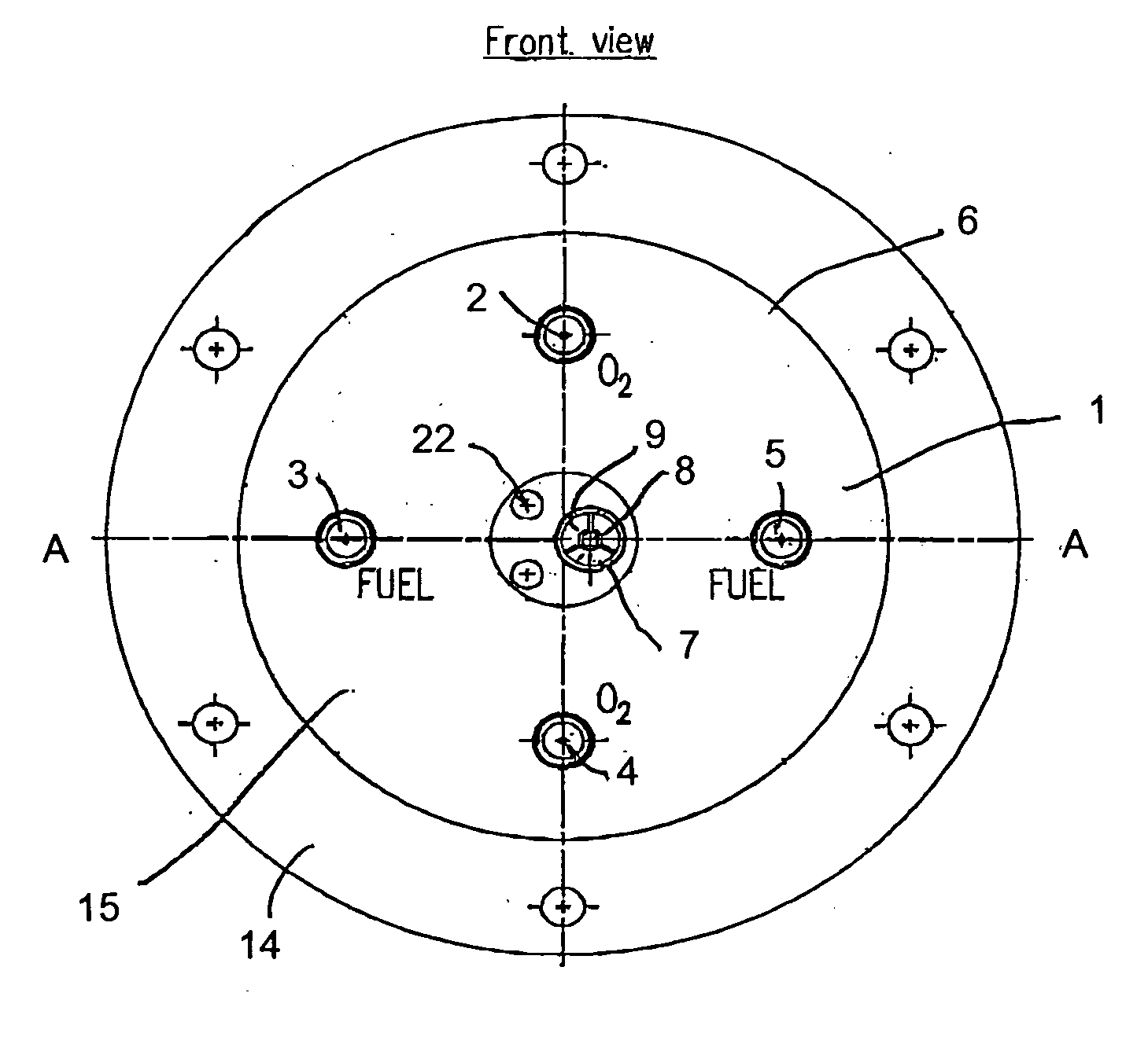 Method and burner for burning with oxygen