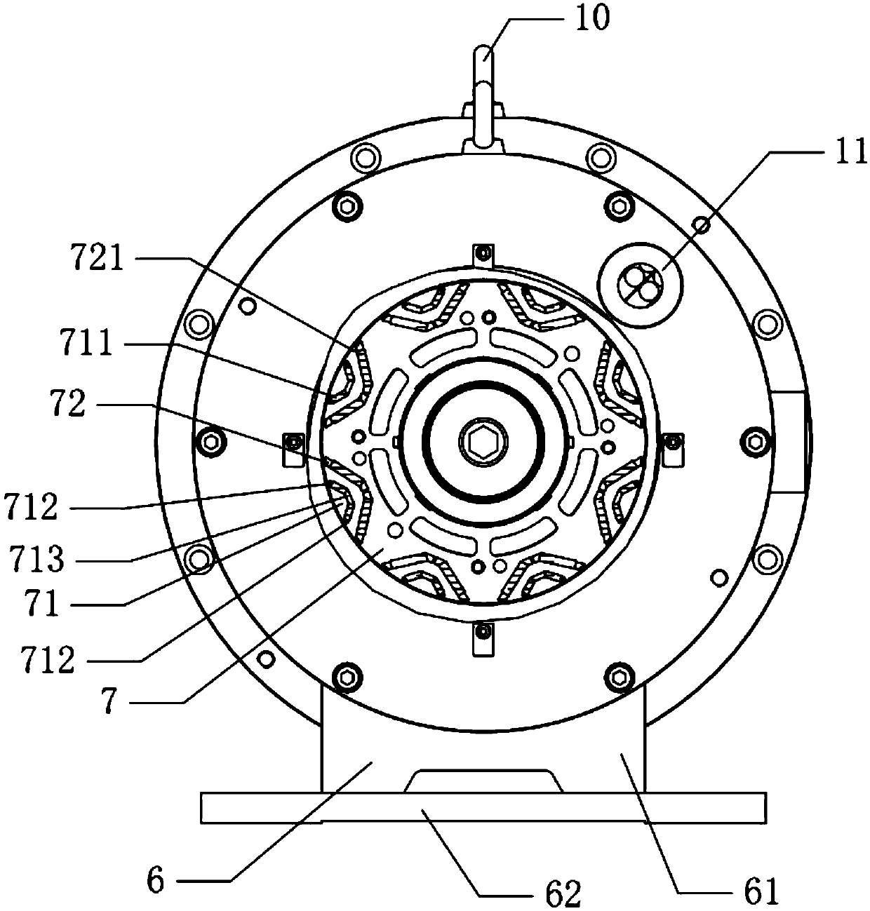 Efficient direct connection type air compressor oil-cooling permanent magnet synchronous motor and pouring process thereof