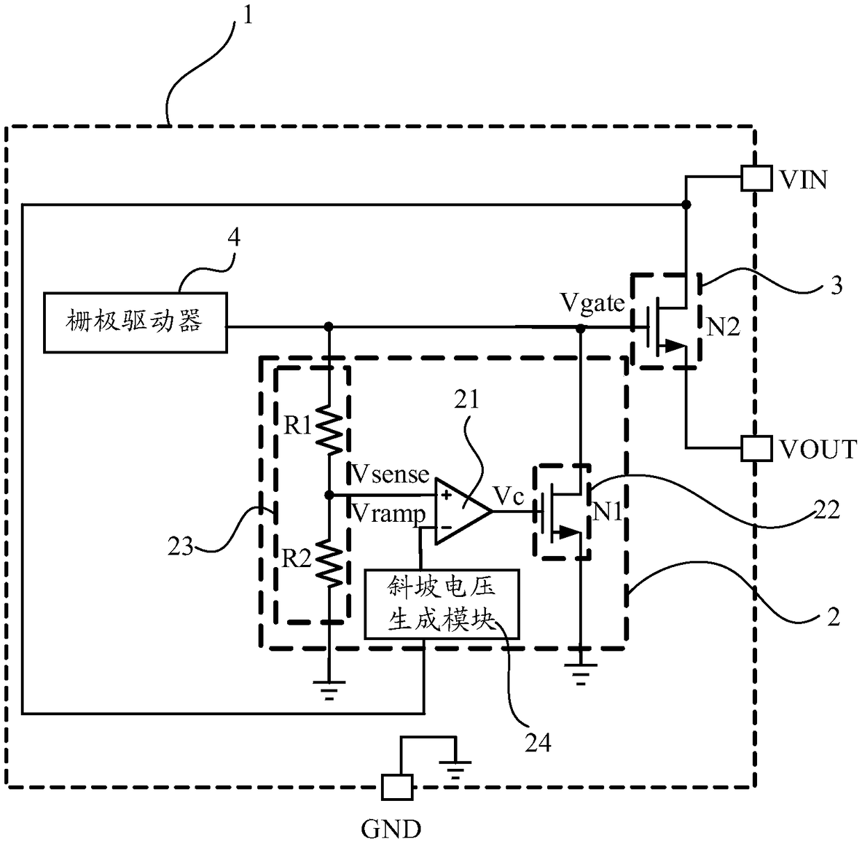 A soft start controller of a load switching device and a load switching device