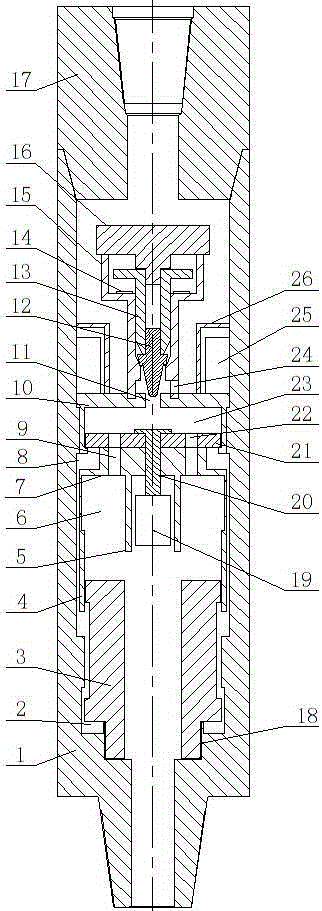 Gas drilling shaft bottom near-bit continuous impact focus nipple