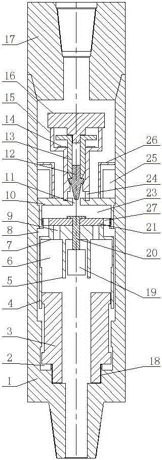 Gas drilling shaft bottom near-bit continuous impact focus nipple