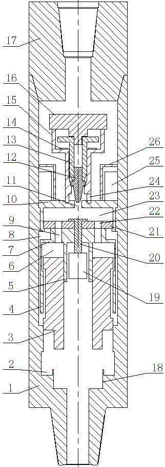 Gas drilling shaft bottom near-bit continuous impact focus nipple