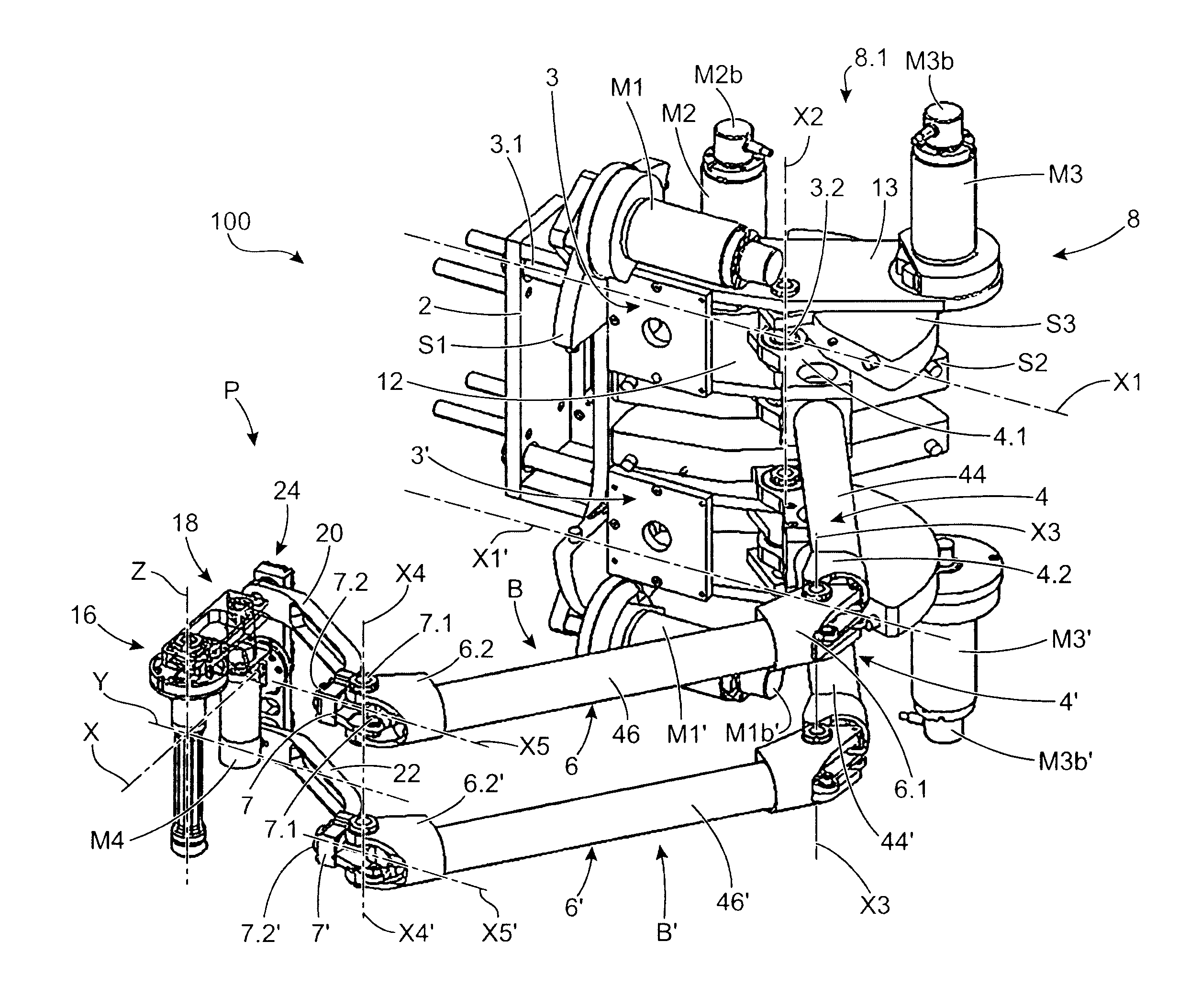 Robot or haptic interface structure with parallel arms