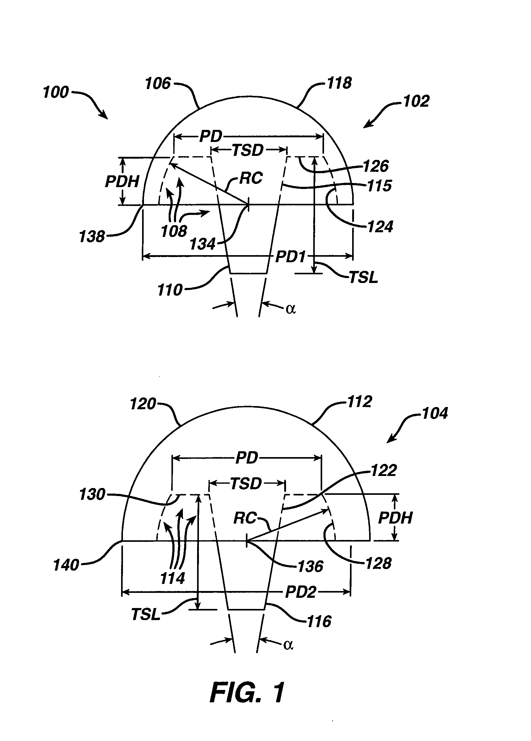 Prosthetic implant, trial and associated method