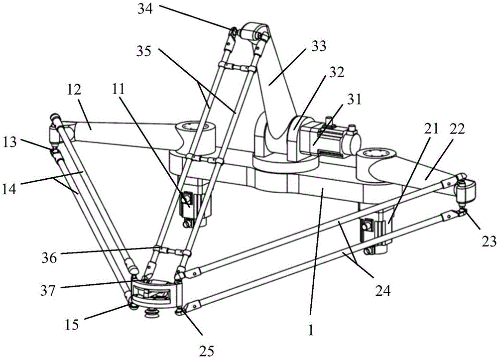 Three-freedom-degree robot mechanism capable of translating in two directions and rotating in one direction