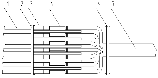 Intermediate conjunction box body for oil-immersed electric roller motor leading-out wire