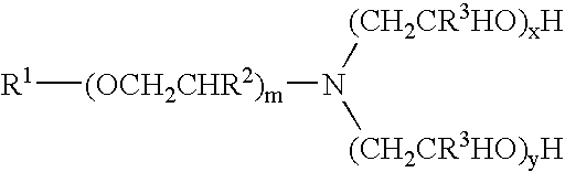 Antimicrobial compositions including carboxylic acids and alkoxylated amines