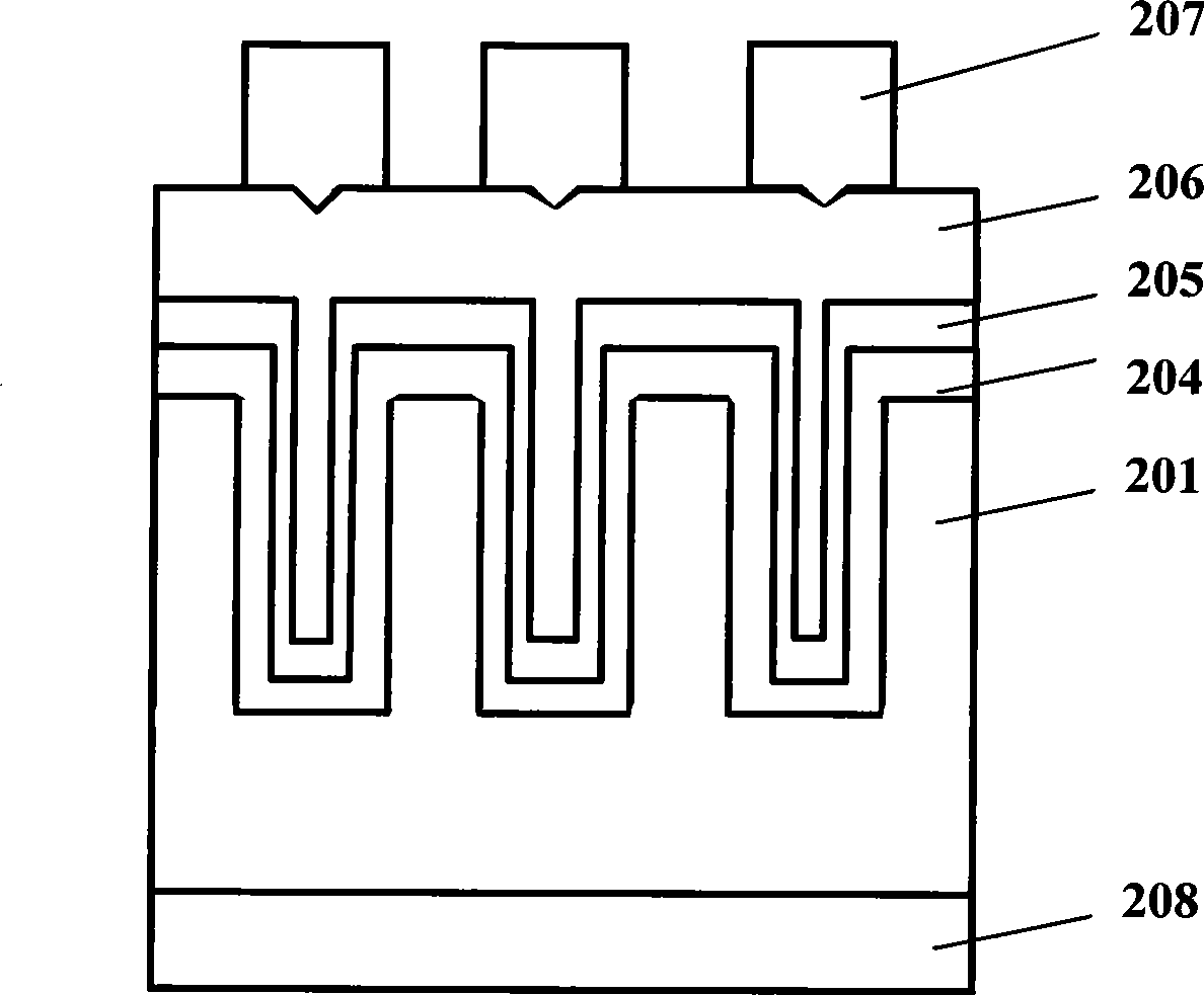 Silicon-based nanometer column array heterojunction film solar battery and preparation method thereof