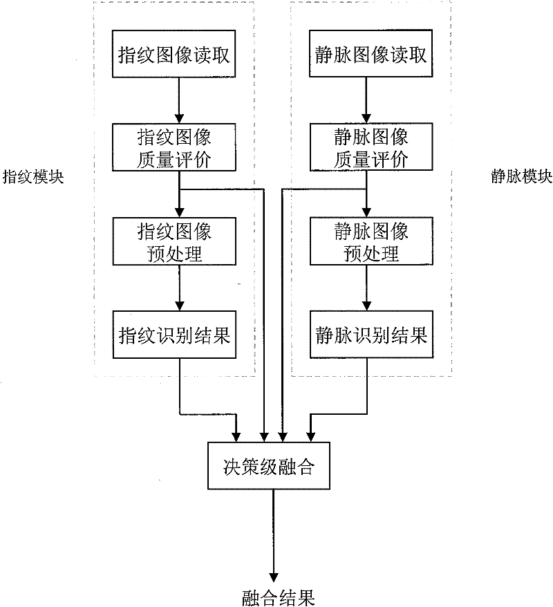 Fingerprint and finger vein bimodal recognition decision level fusion method