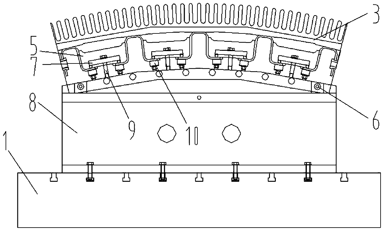 Stator section machining clamping device and clamping method