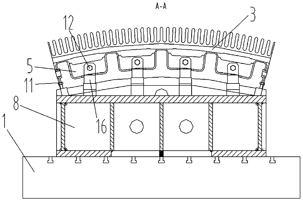 Stator section machining clamping device and clamping method