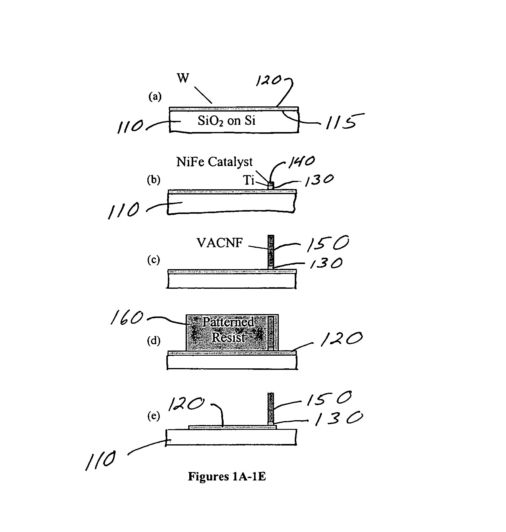 Individually electrically addressable vertically aligned carbon nanofibers on insulating substrates