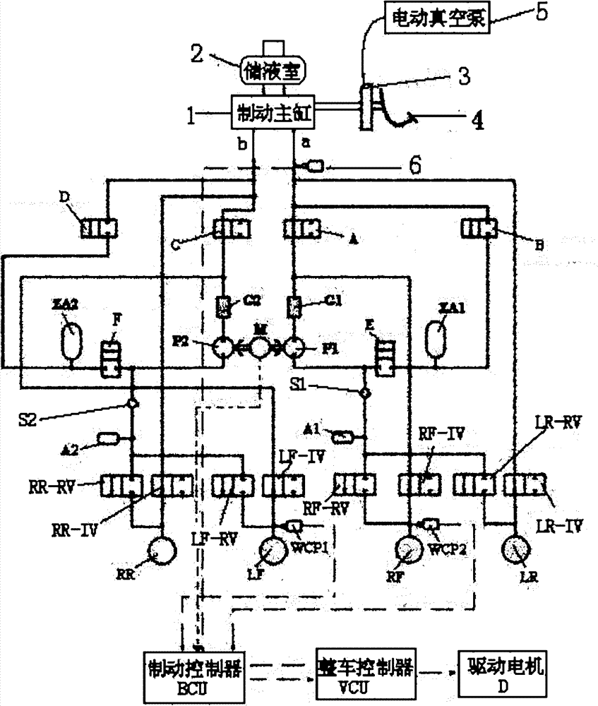 X-type pipeline layout energy feedback type hydraulic antilock brake system for electric vehicle