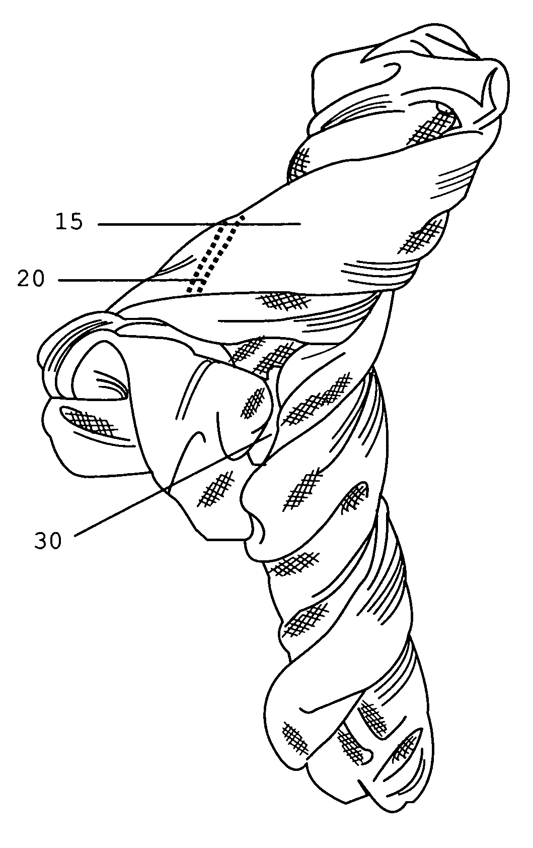 Convoluted hair band for creating many varying hairstyles