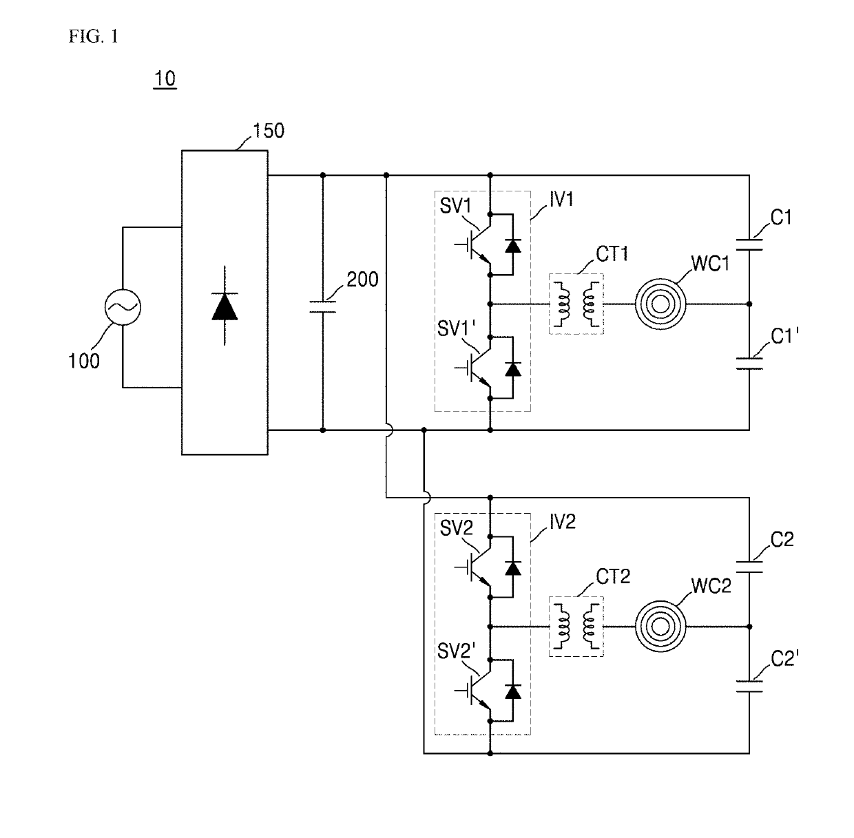 Induction heating device having improved control algorithm and circuit structure