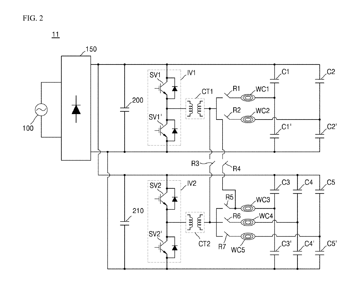 Induction heating device having improved control algorithm and circuit structure