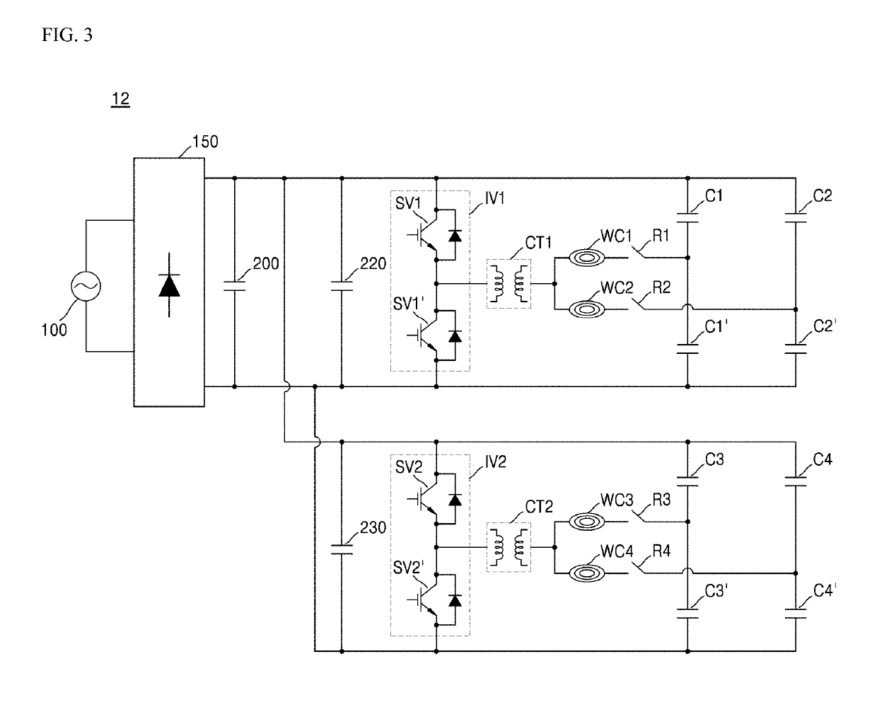 Induction heating device having improved control algorithm and circuit structure