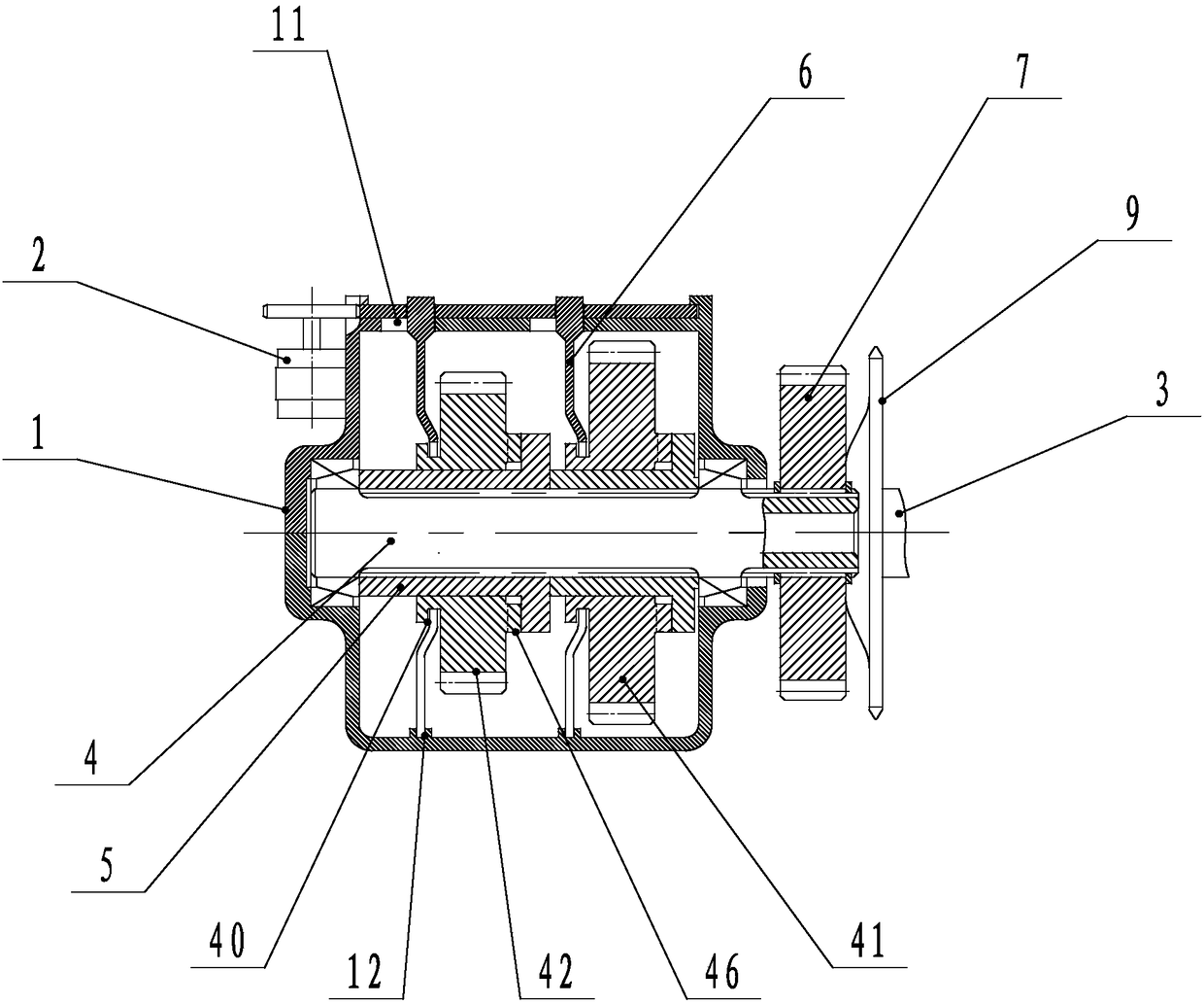 A wire-controlled electronically controlled double-shift bicycle central axle gearbox