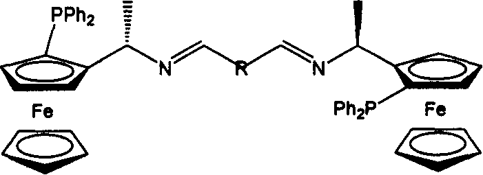 Method for synthesizing di-ferrocene phosphine diimine structure connected with aliphatic series and benzene ring