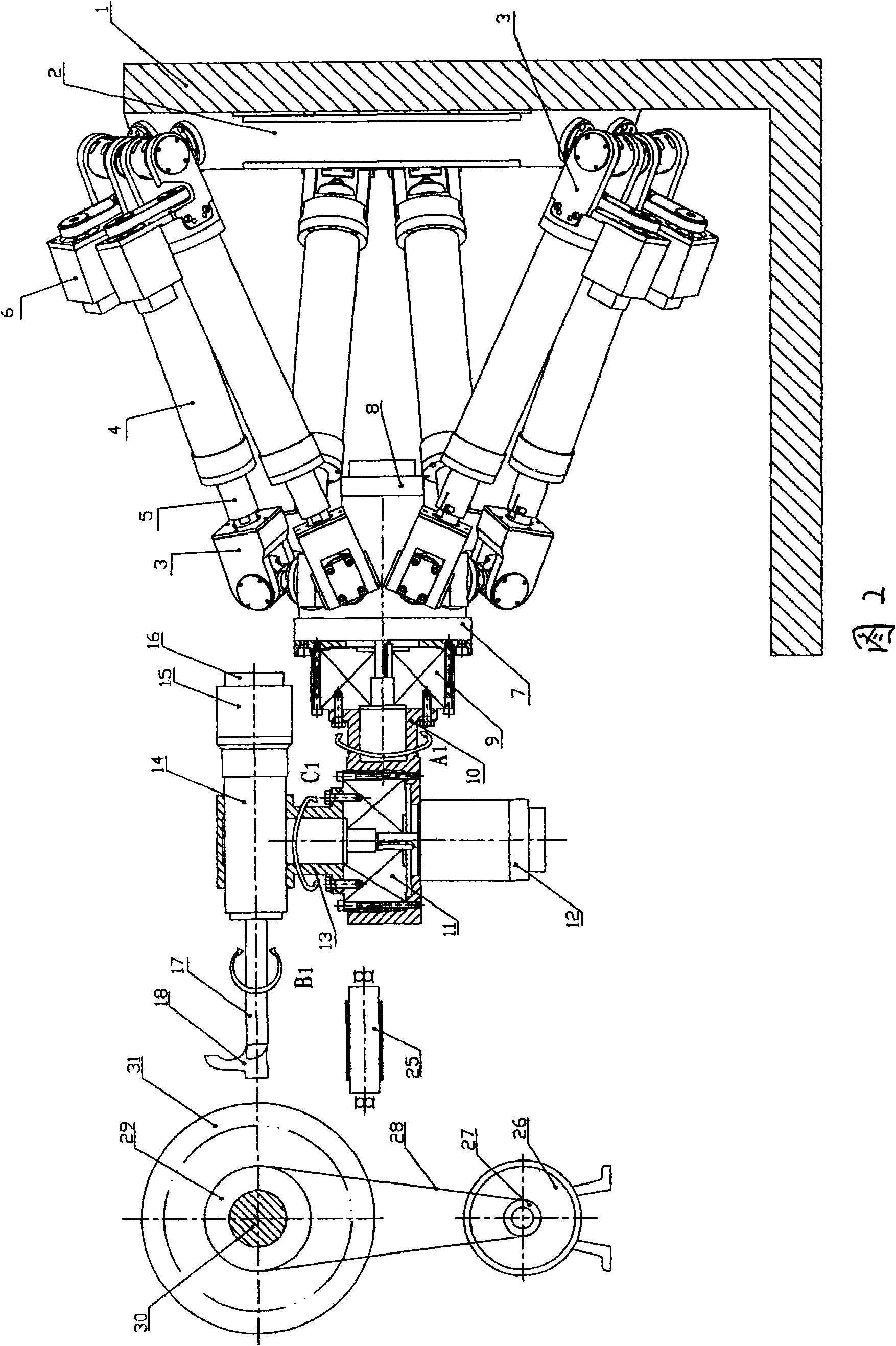 Series parallel movement polisher with nine freedom degrees