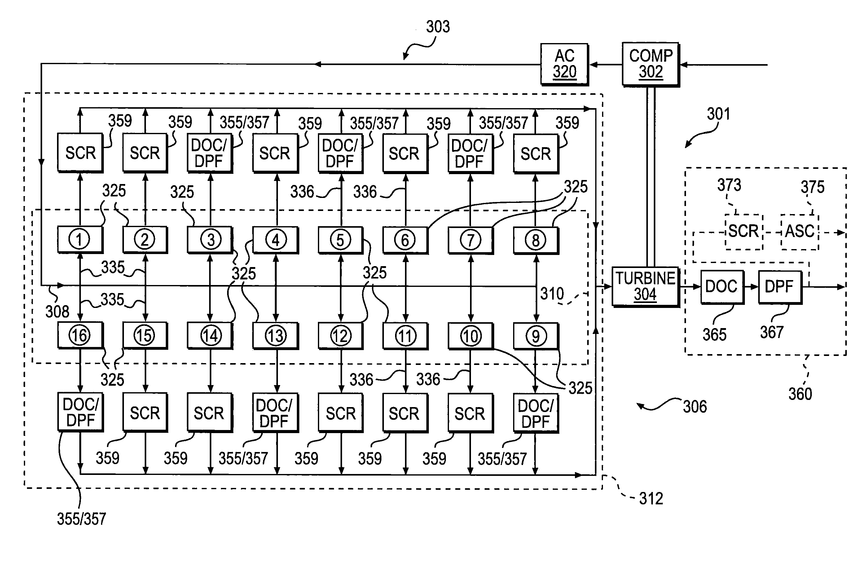 System for reducing engine emissions and backpressure using parallel emission reduction equipment