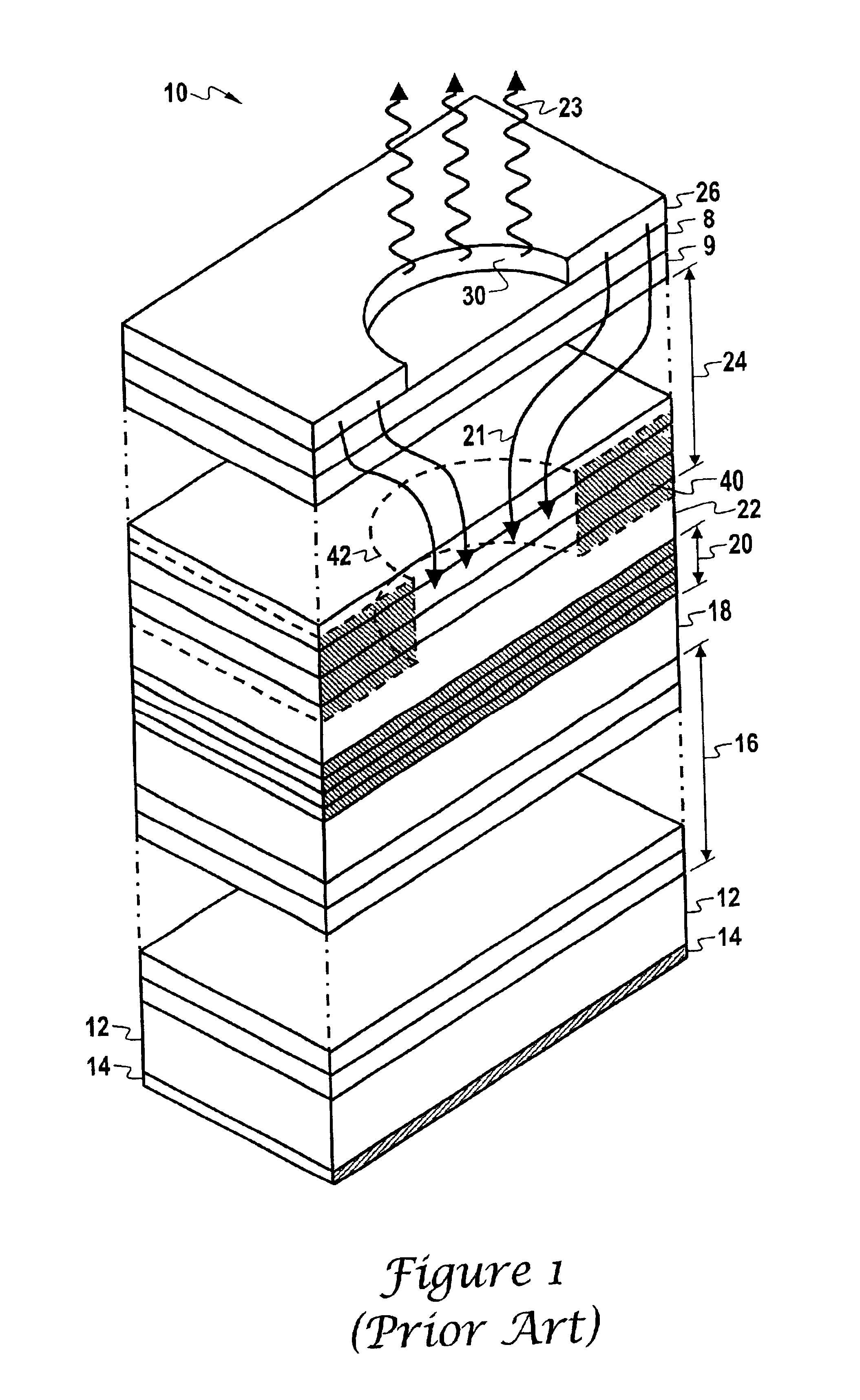 Vertical cavity surface emitting laser having a gain guide aperture interior to an oxide confinement layer