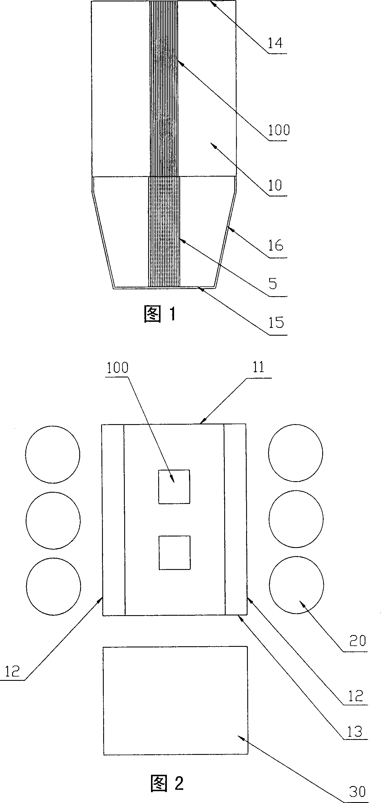 Boiler furnace of circulating fluidized bed with water-cooled column