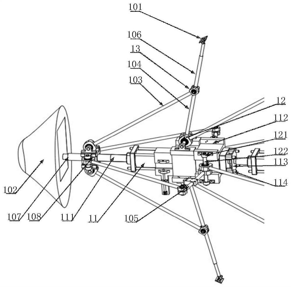 Multi-stage driven connecting rod type nose cone variant mechanism