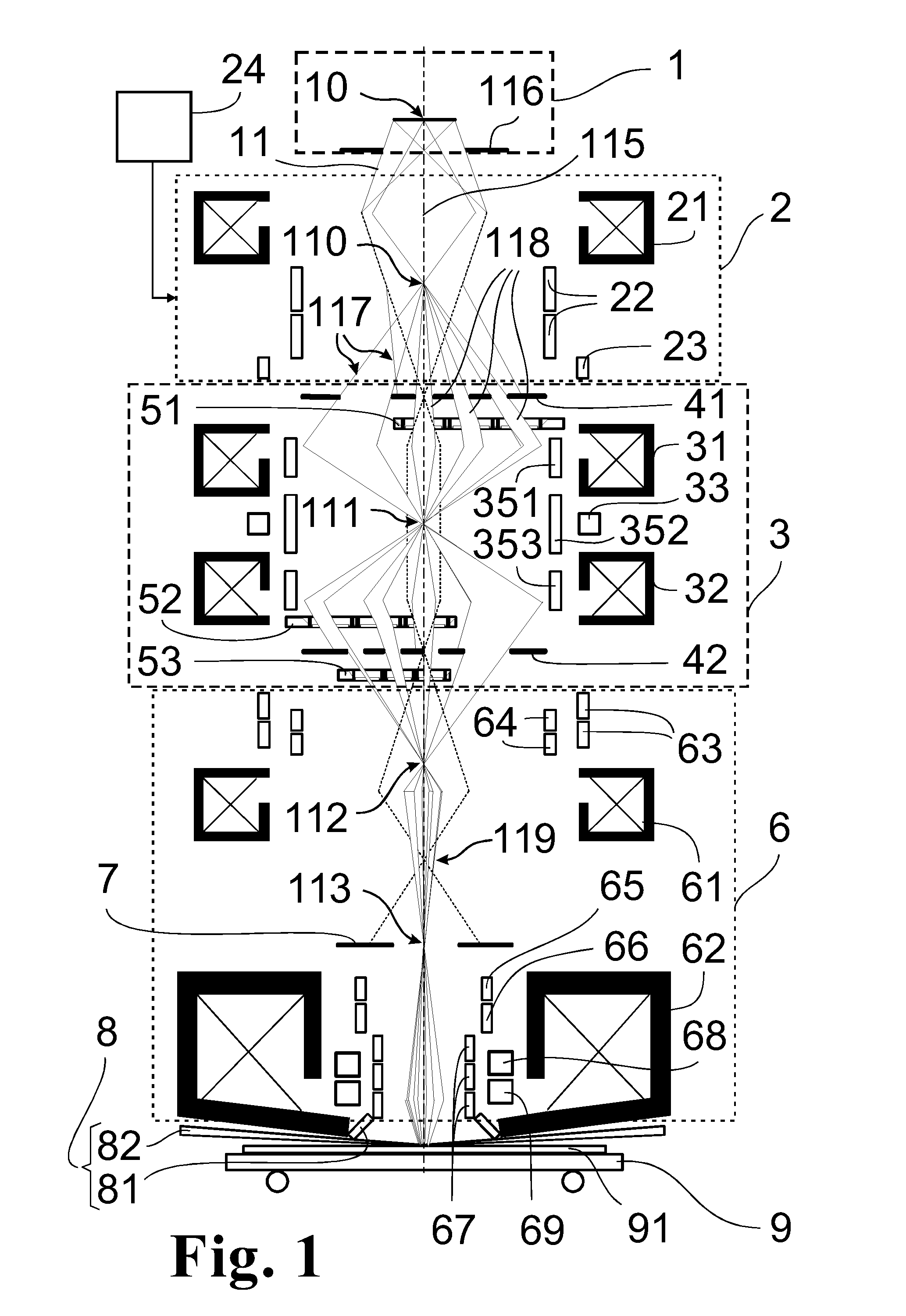 Arrangement for the Illumination of a Substrate with a Plurality of Individually Shaped Particle Beams for High-Resolution Lithography of Structure Patterns