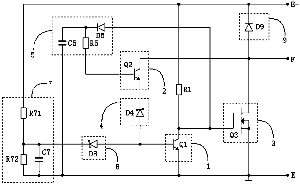 Three-crystal overcurrent protection type A circuit voltage regulating chip in unloading low-overvoltage zone