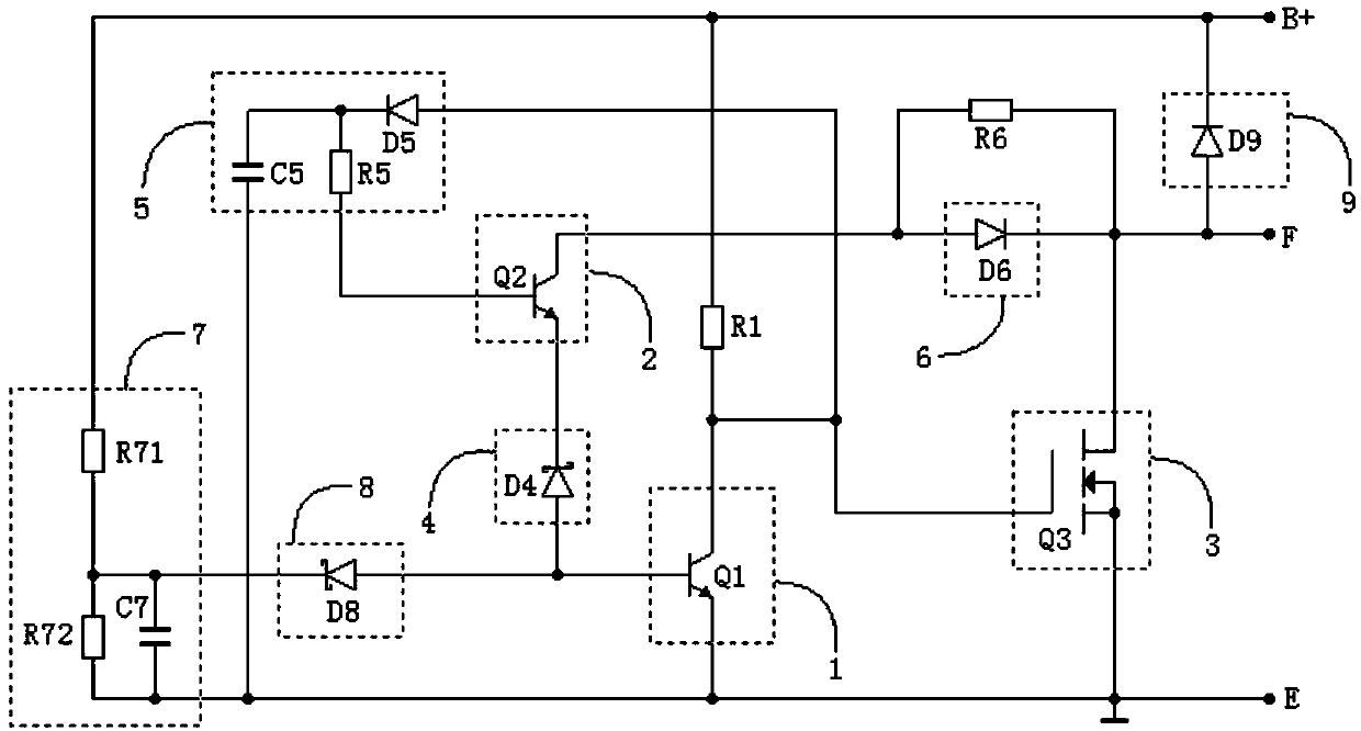 Three-crystal overcurrent protection type A circuit voltage regulating chip in unloading low-overvoltage zone