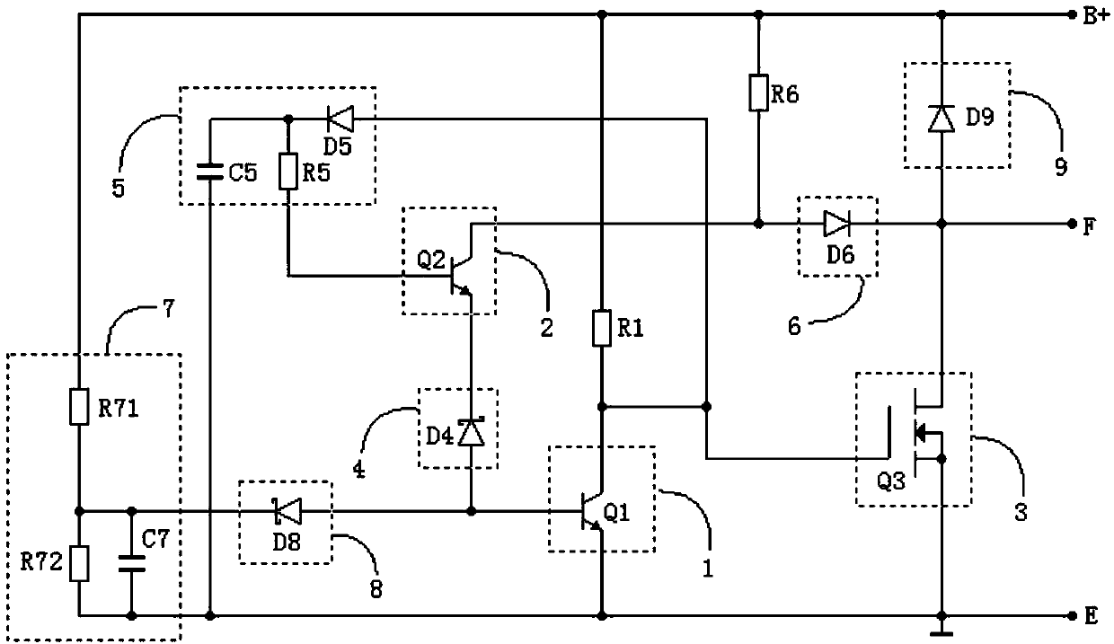 Three-crystal overcurrent protection type A circuit voltage regulating chip in unloading low-overvoltage zone