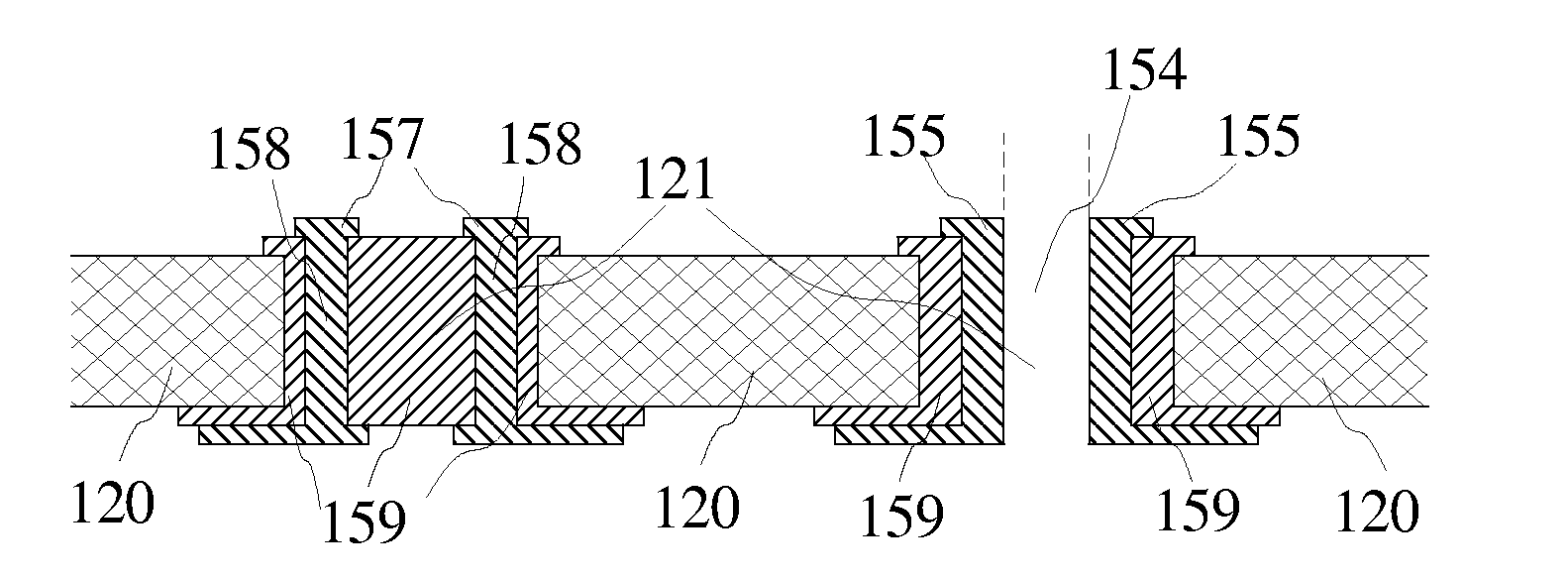 Area efficient through-hole connections