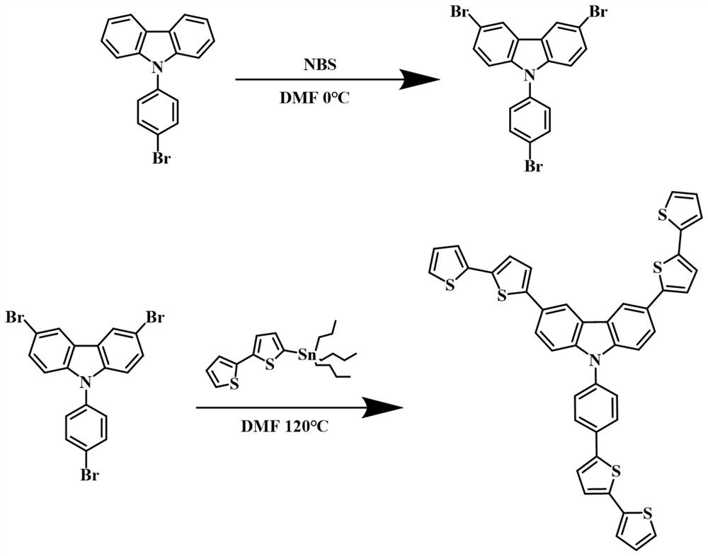 Thiophene derivative based on 9-phenyl-carbazole as well as preparation and application of thiophene derivative