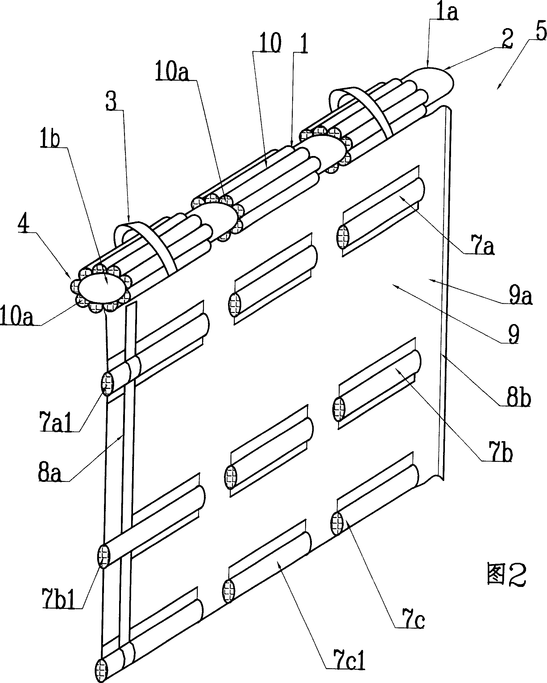 Flexible curtain wall, and aero amphibious preparation, method for continuous laying it in unlimited water area