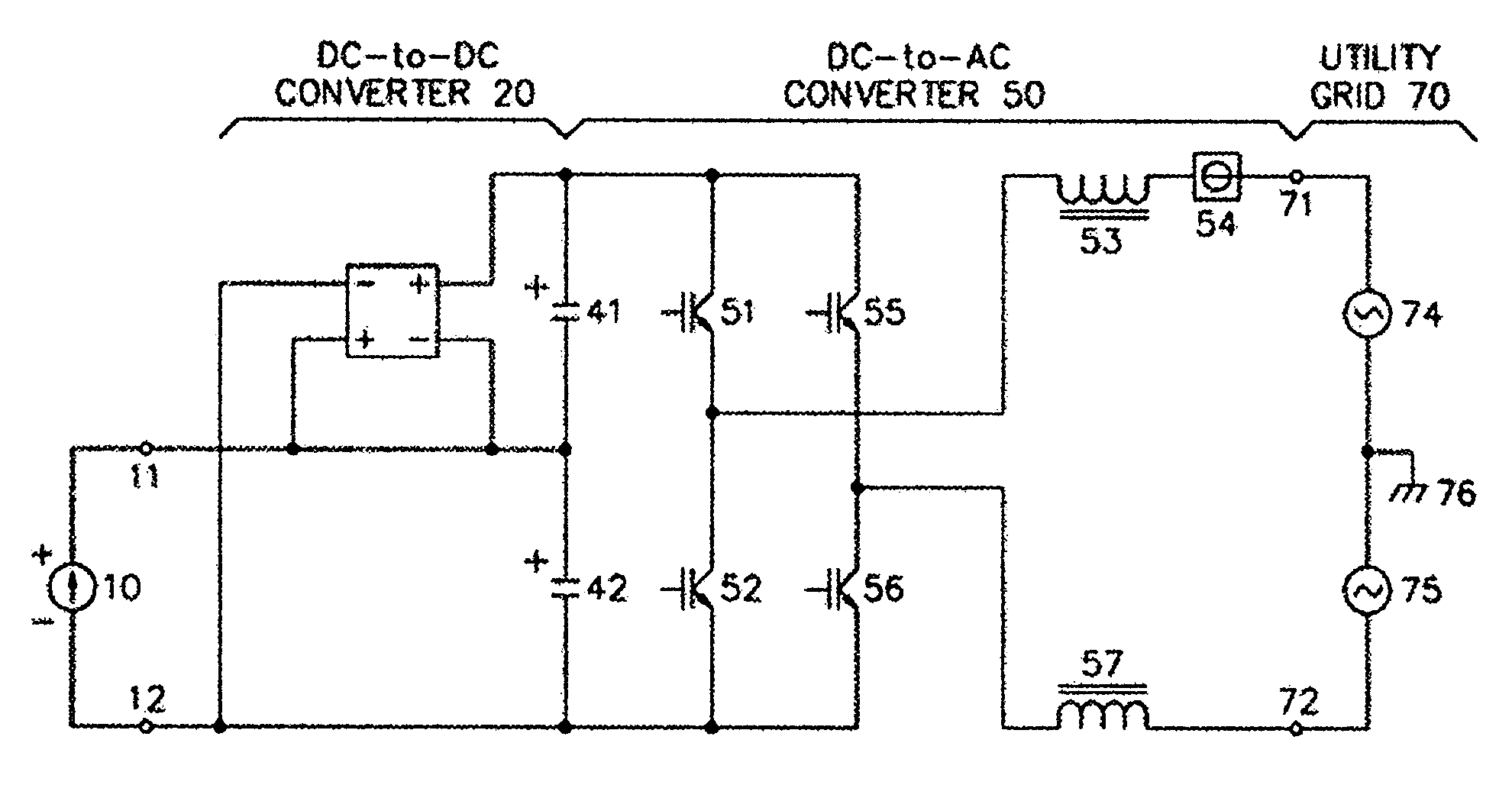 Monopolar DC to bipolar DC to AC converter